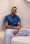 Men summer pajama set Indigo T-shirt + Indigo X White Striped Pants